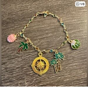 Set of 3: 2 Gold Plated Compass Pendant Necklaces & 1 Nautical Charm Bracelet